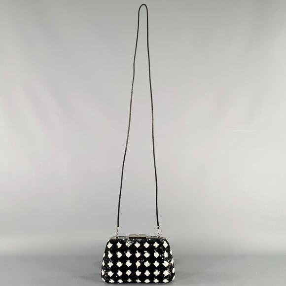 BALENCIAGA Black White Sequined Evening Handbag - Picture 2 of 6